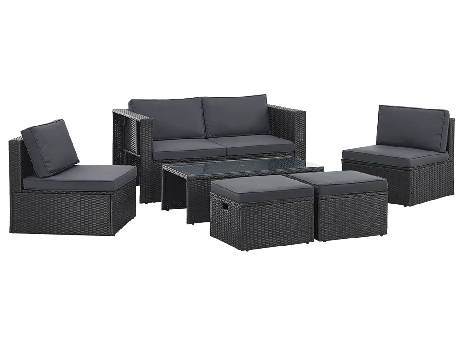 Juskys Gartenlounge-Set Salou, (6-tlg), für 6 Personen, Polyrattan, Glasplatte, wetterfest, mit Kissen – Bild 3 von 4