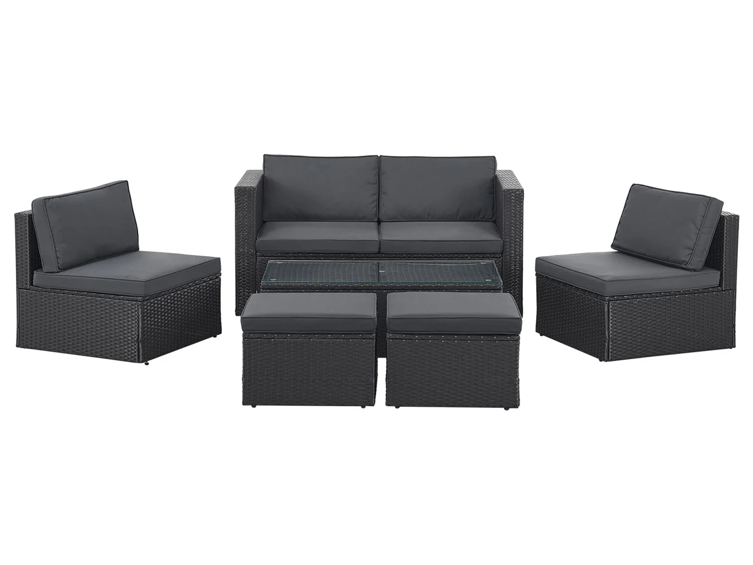 Juskys Gartenlounge-Set Salou, (6-tlg), für 6 Personen, Polyrattan, Glasplatte, wetterfest, mit Kissen – Bild 4 von 4