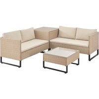 Juskys Gartenlounge-Set Santorini, (4-tlg), Polyrattan Sitzgruppe mit Beistelltisch & Auflagenbox, wetterfest