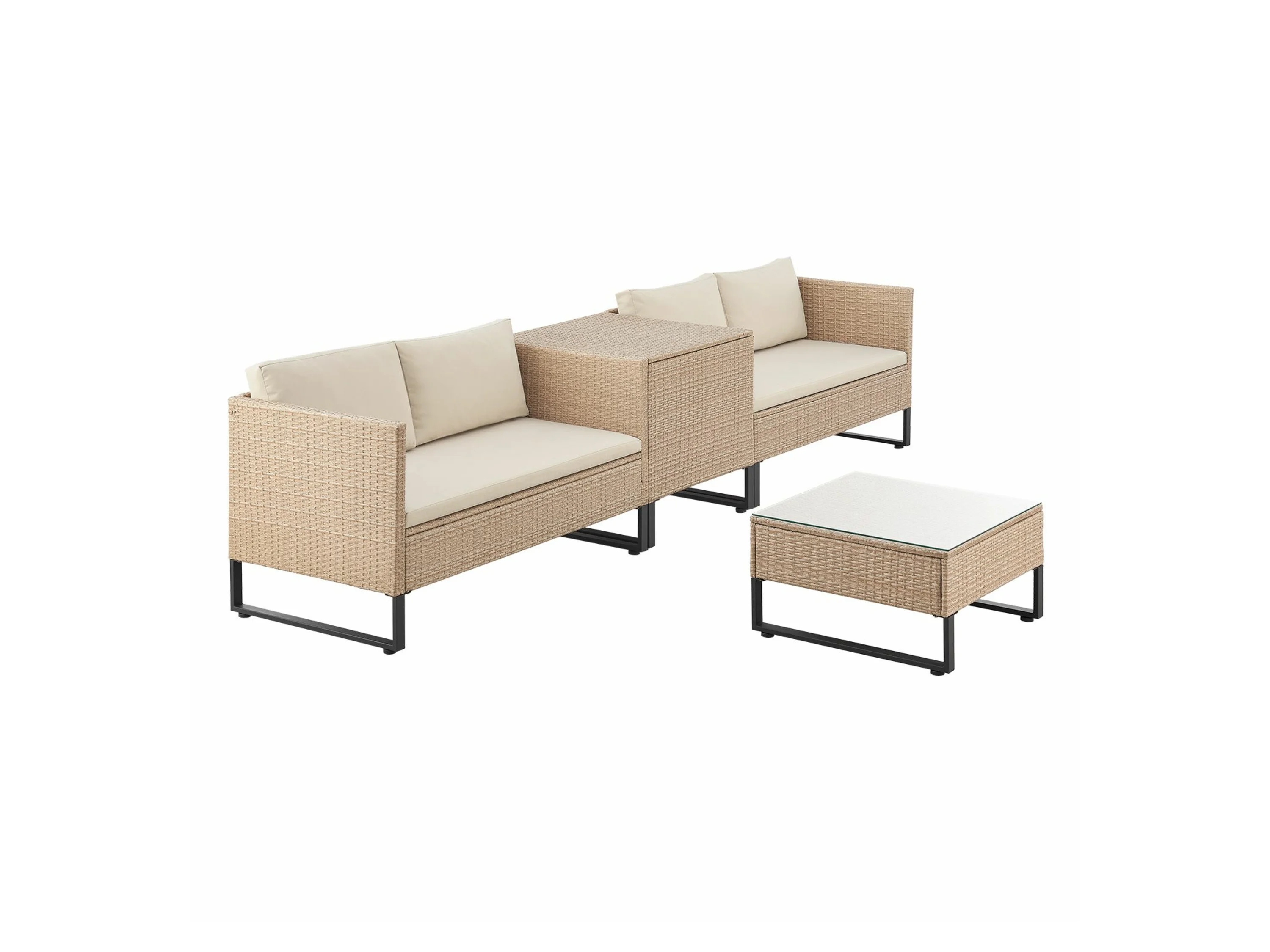 Juskys Gartenlounge-Set Santorini, (4-tlg), Polyrattan Sitzgruppe mit Beistelltisch & Auflagenbox, wetterfest – Bild 3 von 4