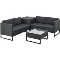 Juskys Gartenlounge-Set Santorini, (4-tlg), Polyrattan Sitzgruppe mit Beistelltisch & Auflagenbox, wetterfest