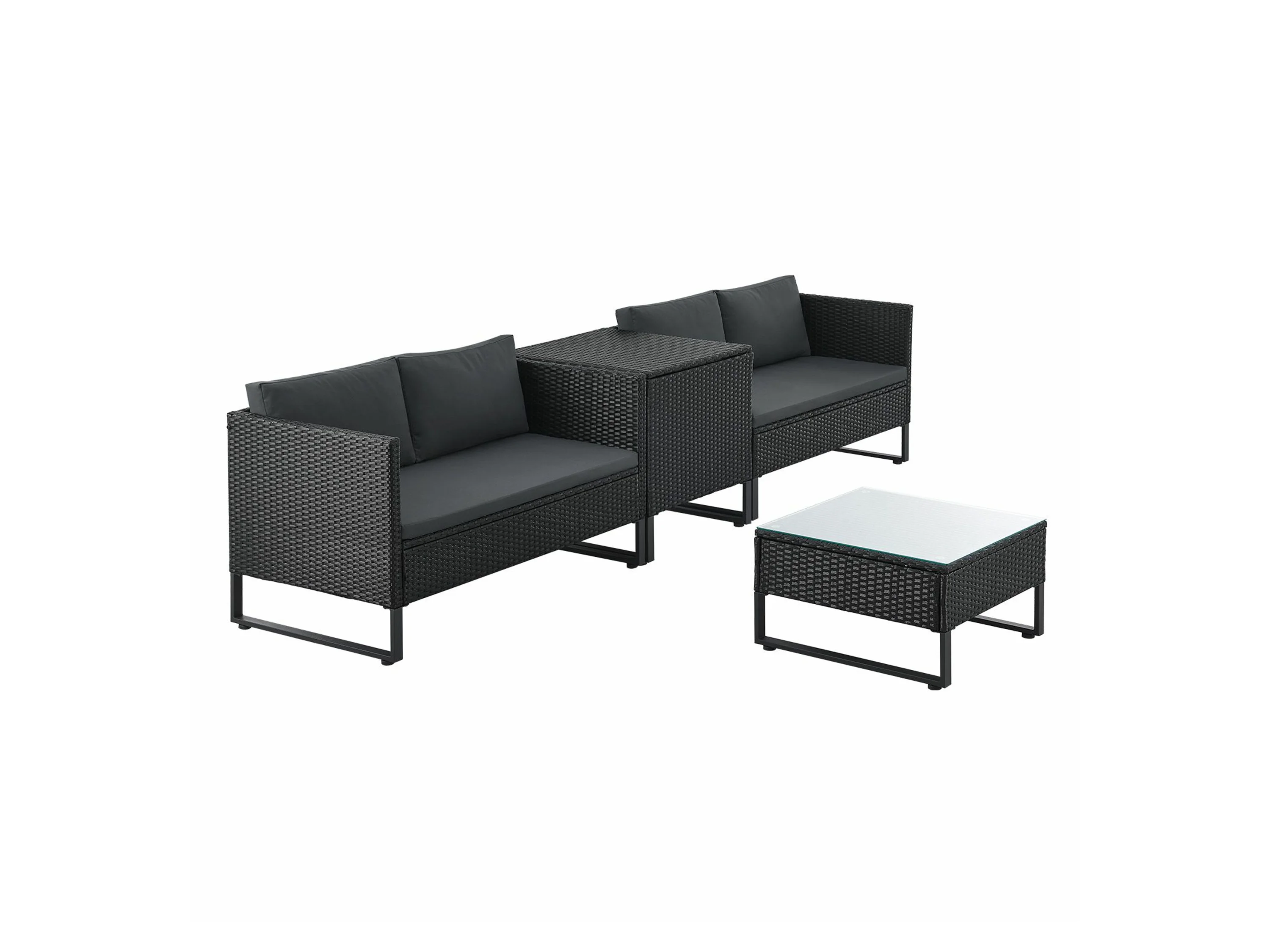 Juskys Gartenlounge-Set Santorini, (4-tlg), Polyrattan Sitzgruppe mit Beistelltisch & Auflagenbox, wetterfest – Bild 3 von 4