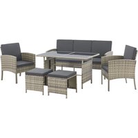 Juskys Gartenlounge-Set Turin, (6-tlg), Polyrattan Sitzgruppe für 7 Personen, Gartenmöbel Set 6-teilig