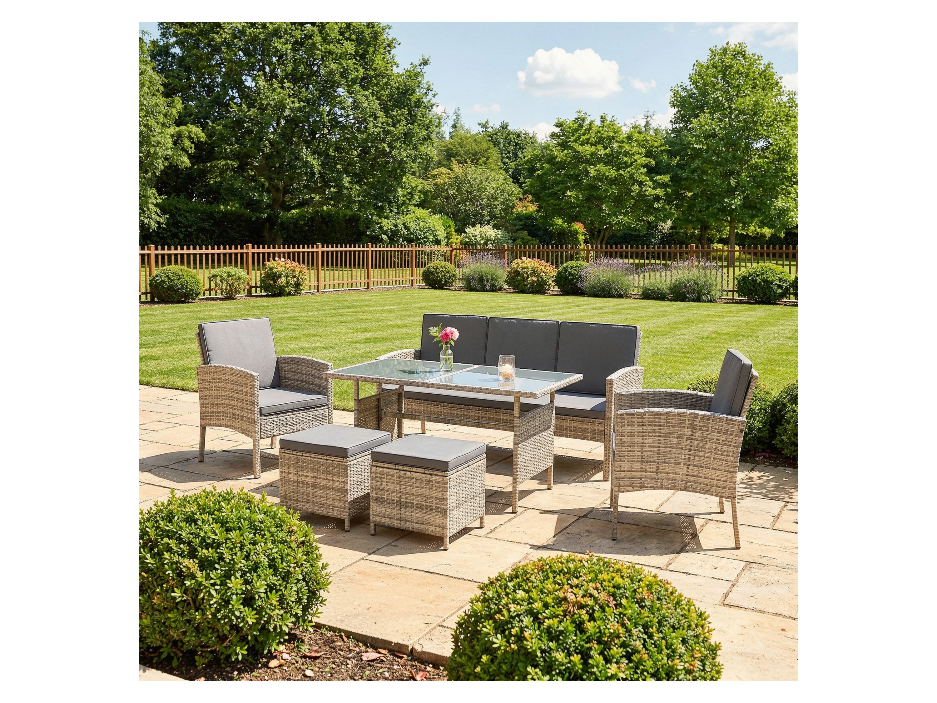 Juskys Gartenlounge-Set Turin, (6-tlg), Polyrattan Sitzgruppe für 7 Personen, Gartenmöbel Set 6-teilig – Bild 2 von 4