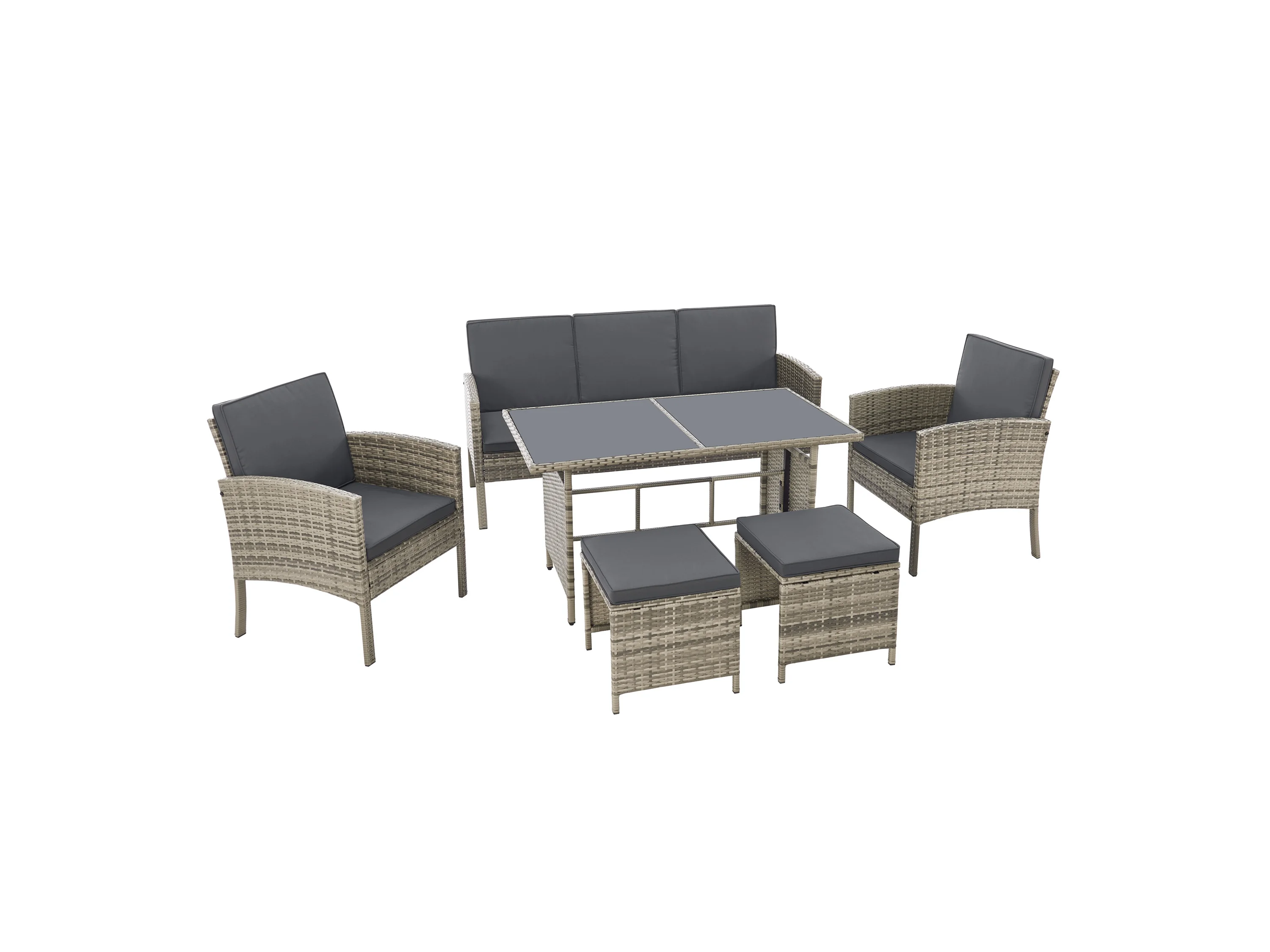 Juskys Gartenlounge-Set Turin, (6-tlg), Polyrattan Sitzgruppe für 7 Personen, Gartenmöbel Set 6-teilig – Bild 4 von 4