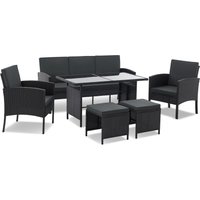 Juskys Gartenlounge-Set Turin, (6-tlg), Polyrattan Sitzgruppe für 7 Personen, Gartenmöbel Set 6-teilig