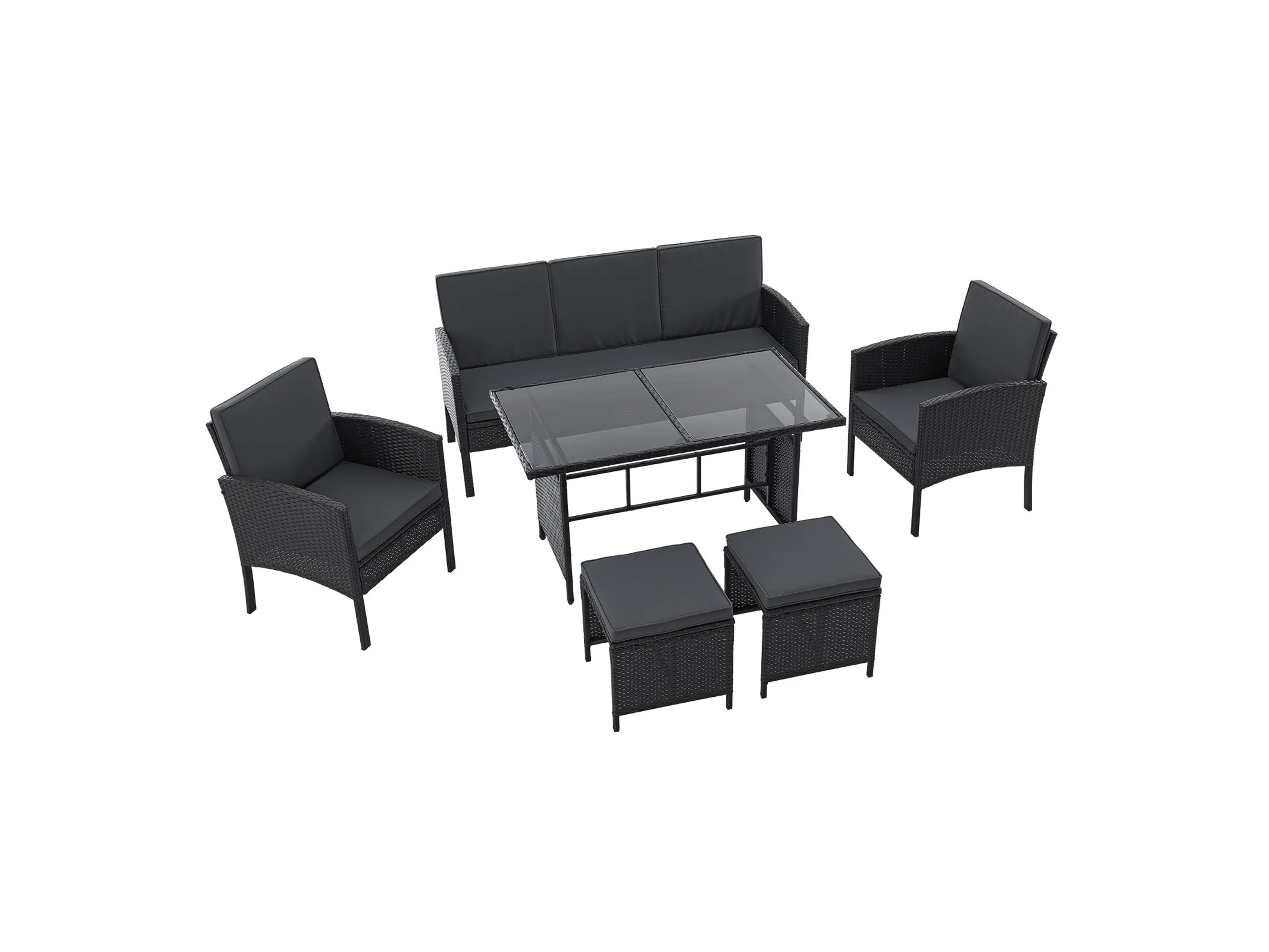 Juskys Gartenlounge-Set Turin, (6-tlg), Polyrattan Sitzgruppe für 7 Personen, Gartenmöbel Set 6-teilig – Bild 3 von 4