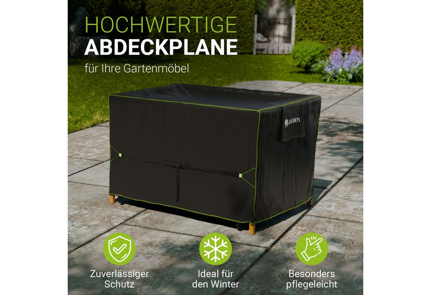 Juskys Gartenmöbel-Schutzhülle CoverSafe Pro (1-St), 1,08 m², Abdeckplane mit Lüftungsschlitz, wasserdicht und winterfest – Bild 2 von 5