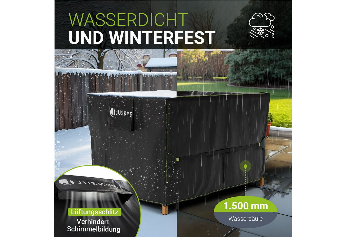 Juskys Gartenmöbel-Schutzhülle CoverSafe Pro (1-St), 1,08 m², Abdeckplane mit Lüftungsschlitz, wasserdicht und winterfest – Bild 4 von 5