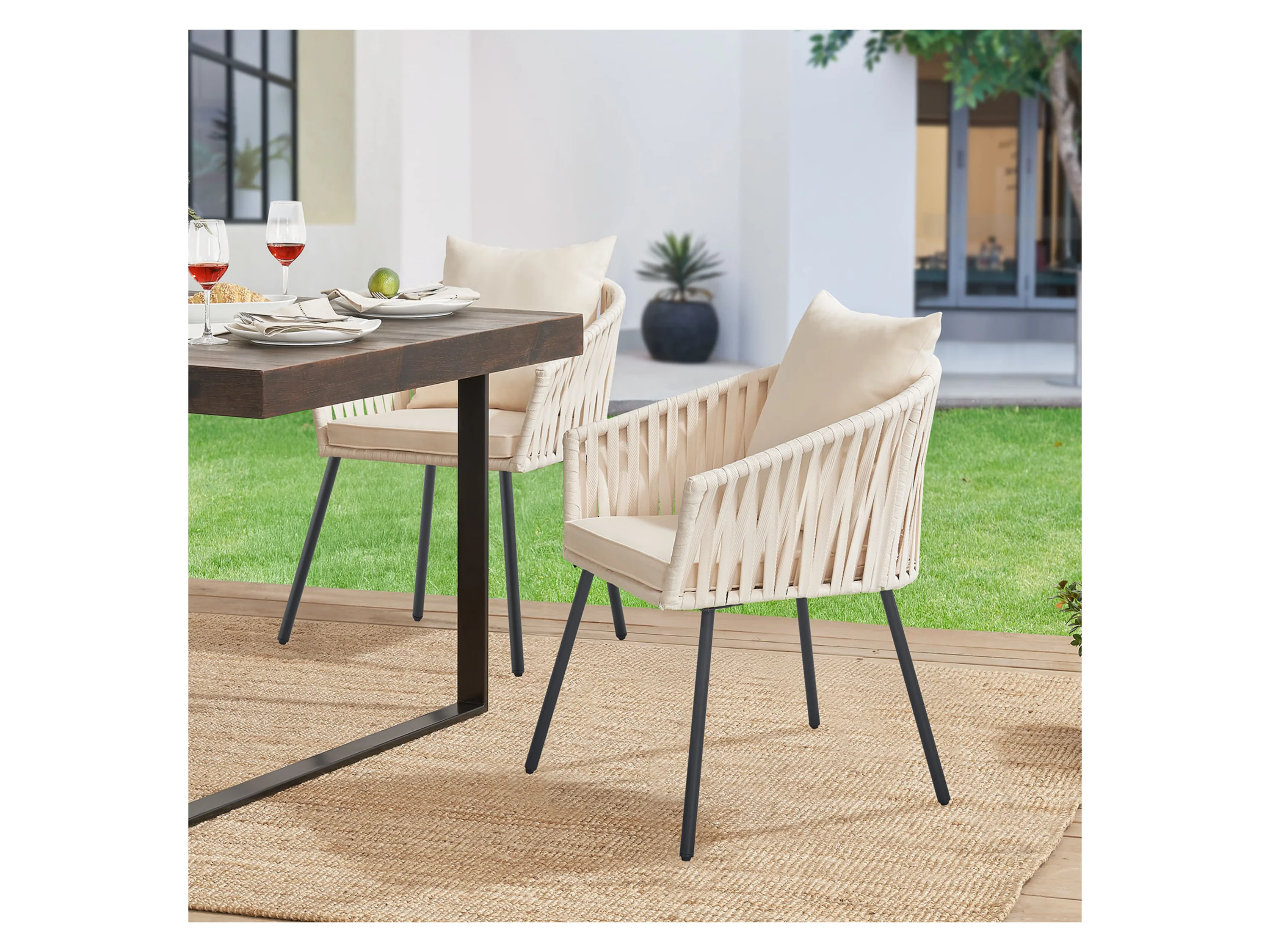 Juskys Gartenstuhl, wetterfest, bis zu 160 kg belastbar, inkl. Sitz und Rückenkissen – Bild 2 von 4