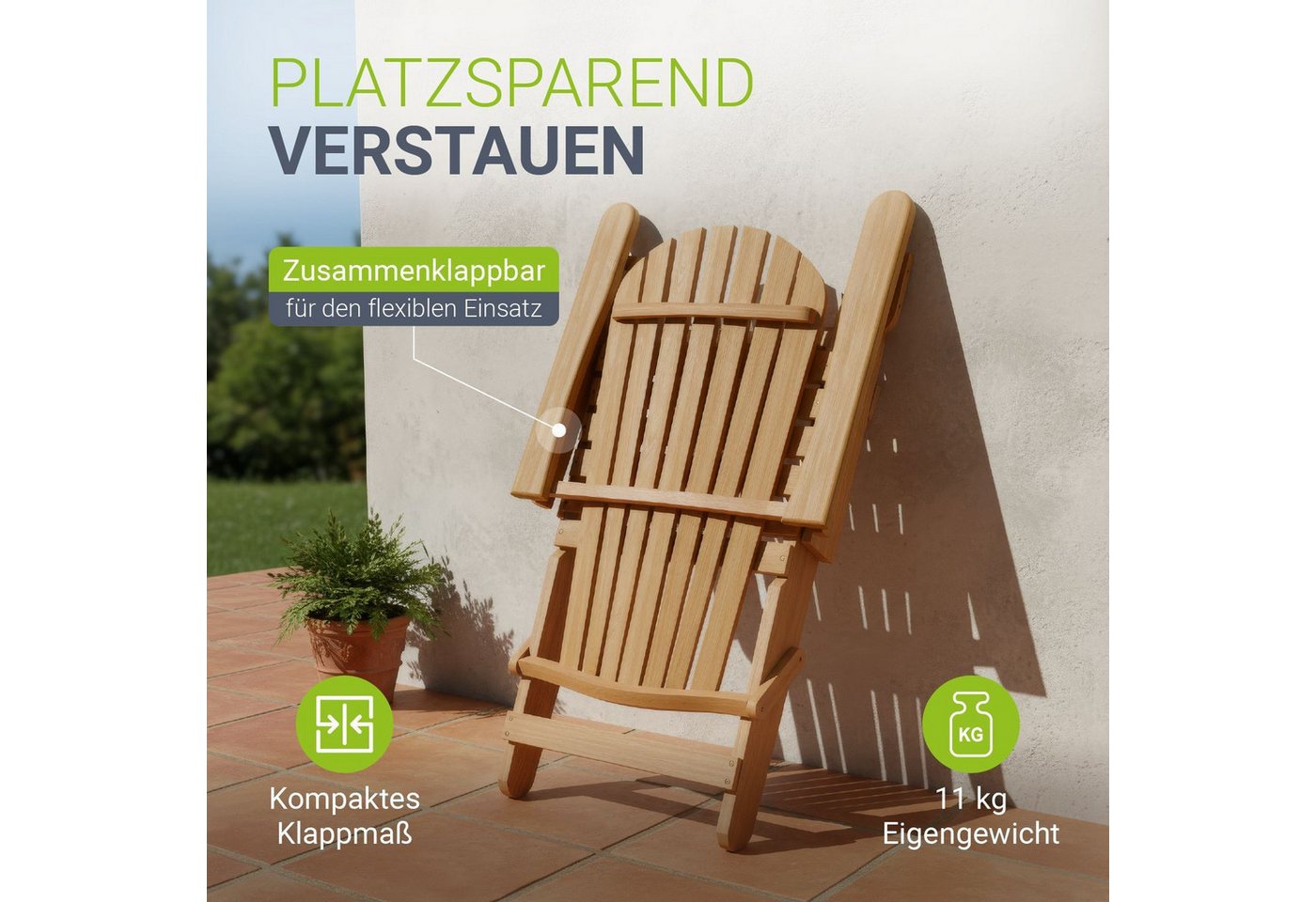 Juskys Gartenstuhl Korfu (4 St), Liegestuhl aus Akazienholz, klappbar, 4er Set, robust & langlebig – Bild 3 von 5