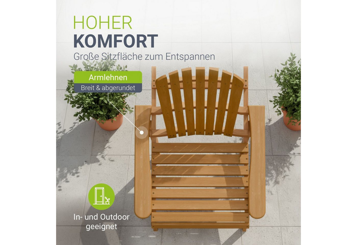 Juskys Gartenstuhl Korfu (4 St), Liegestuhl aus Akazienholz, klappbar, 4er Set, robust & langlebig – Bild 4 von 5
