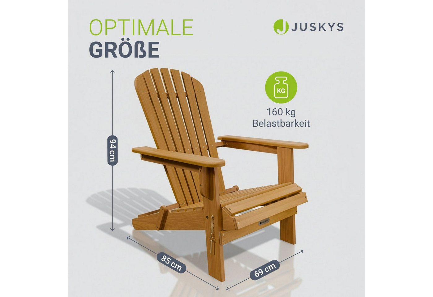 Juskys Gartenstuhl Korfu (4 St), Liegestuhl aus Akazienholz, klappbar, 4er Set, robust & langlebig – Bild 5 von 5