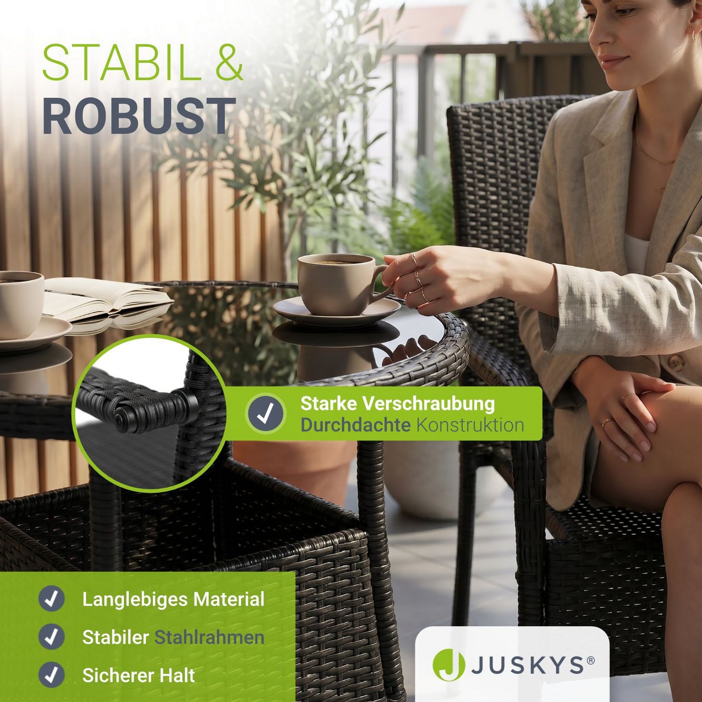 Juskys Gartenstuhl Yoro (4 St), stapelbar, modern, leicht und stabil – Bild 2 von 5