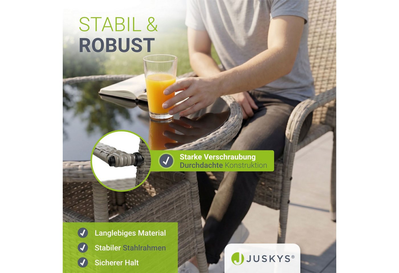 Juskys Gartenstuhl Yoro (8 St), stapelbar, modern, leicht und stabil – Bild 2 von 5