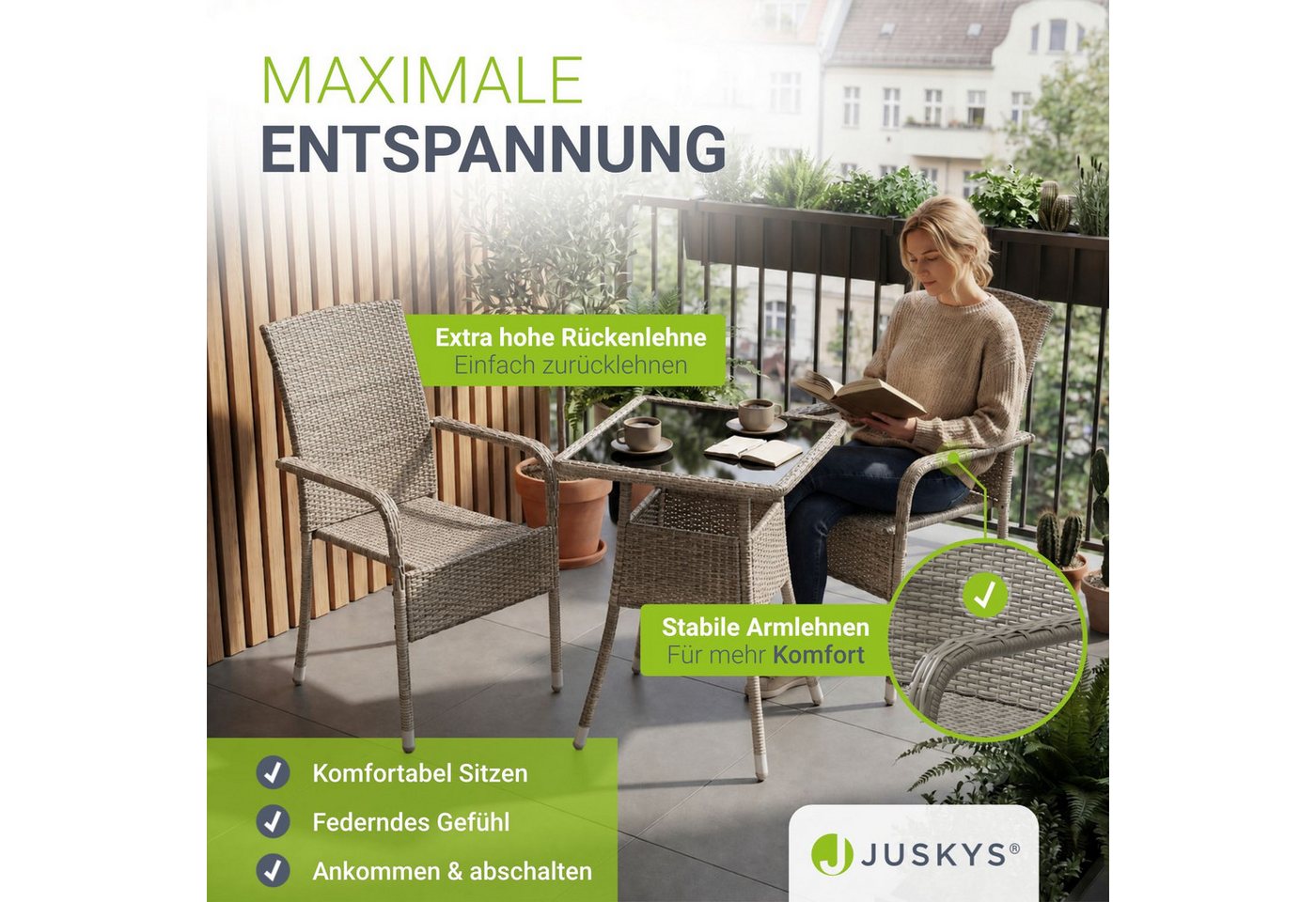 Juskys Gartenstuhl Yoro (8 St), stapelbar, modern, leicht und stabil – Bild 3 von 5