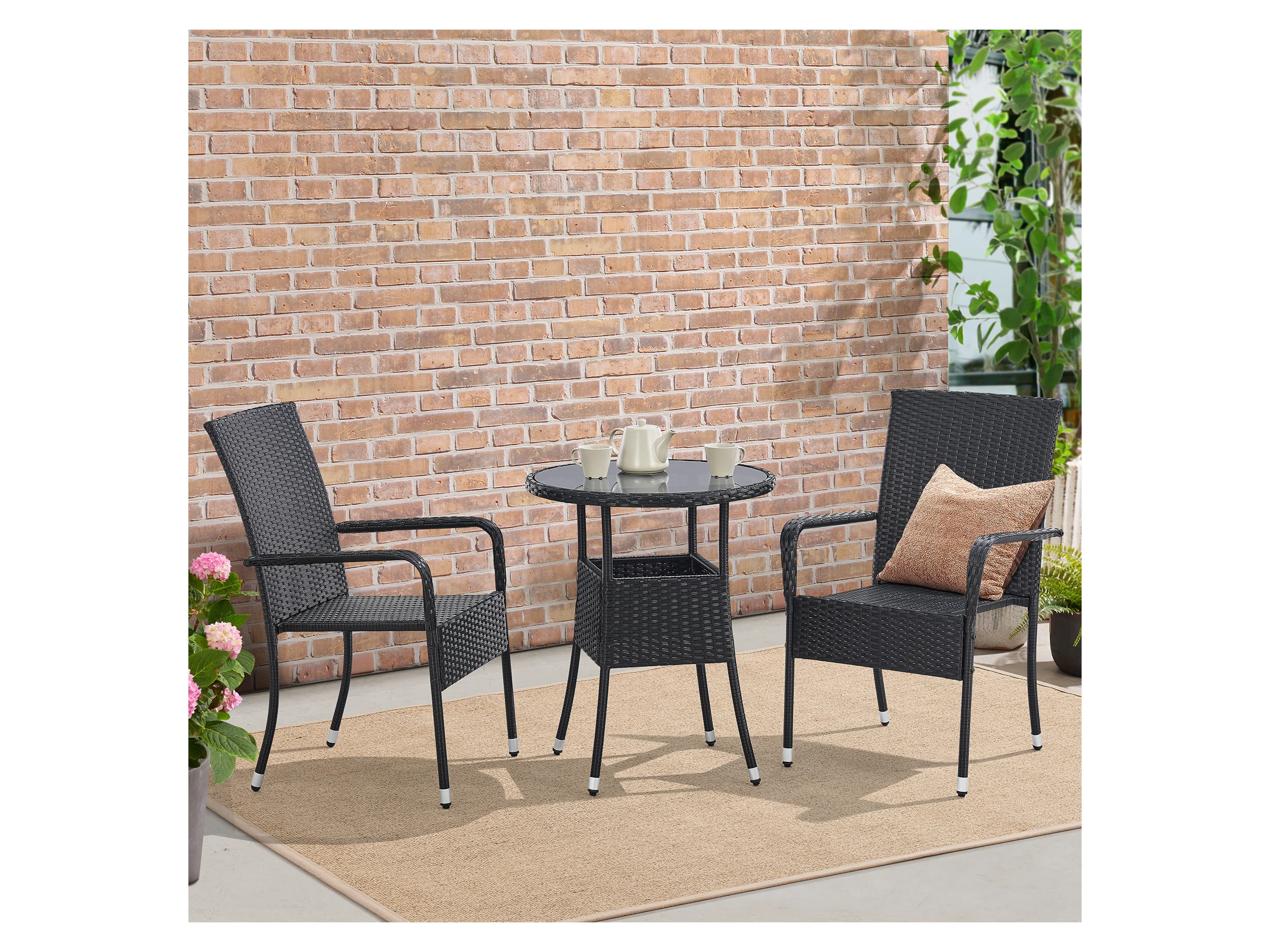 Juskys Gartentisch Yoro, rund, aus Polyrattan, wetterfest & langlebig, pflegeleicht – Bild 2 von 4