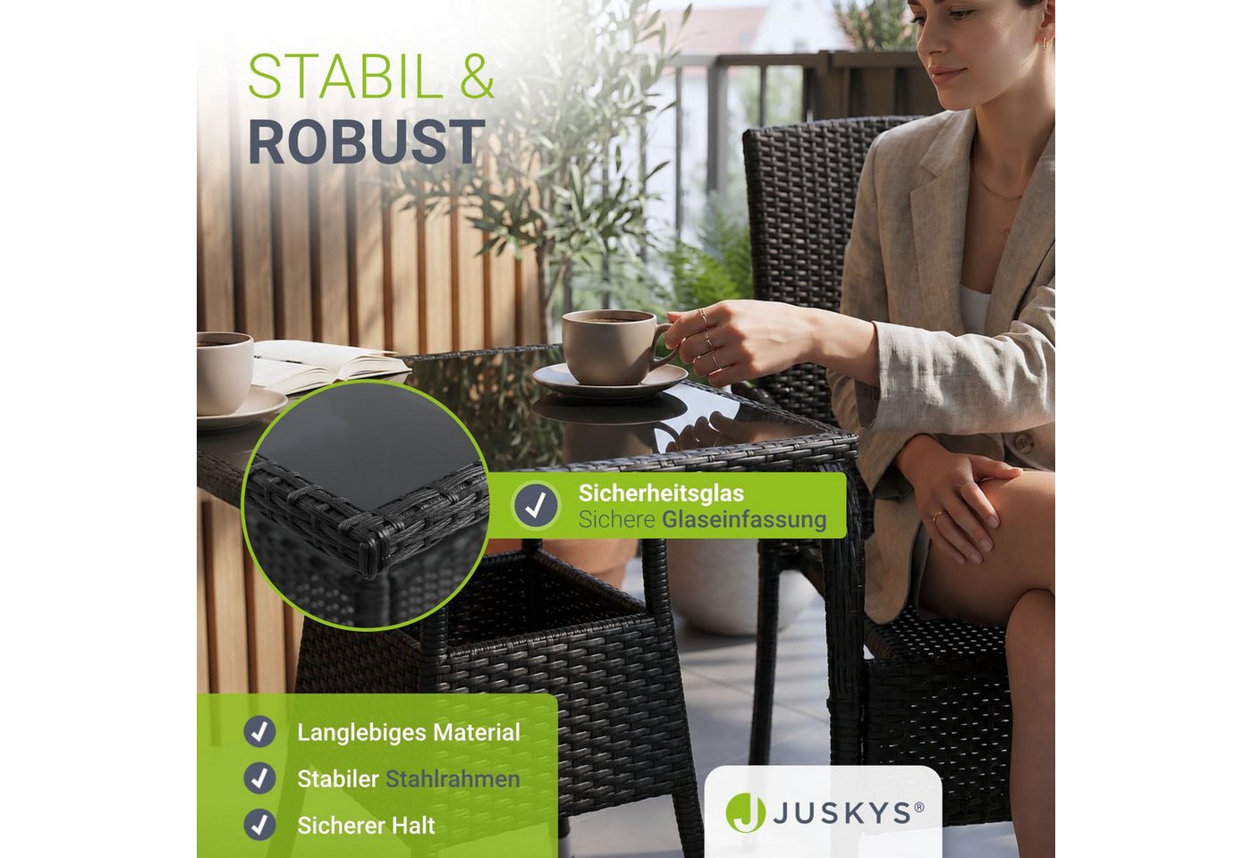 Juskys Gartentisch Yoro, eckig, aus Polyrattan, wetterfest & langlebig, pflegeleicht – Bild 2 von 5