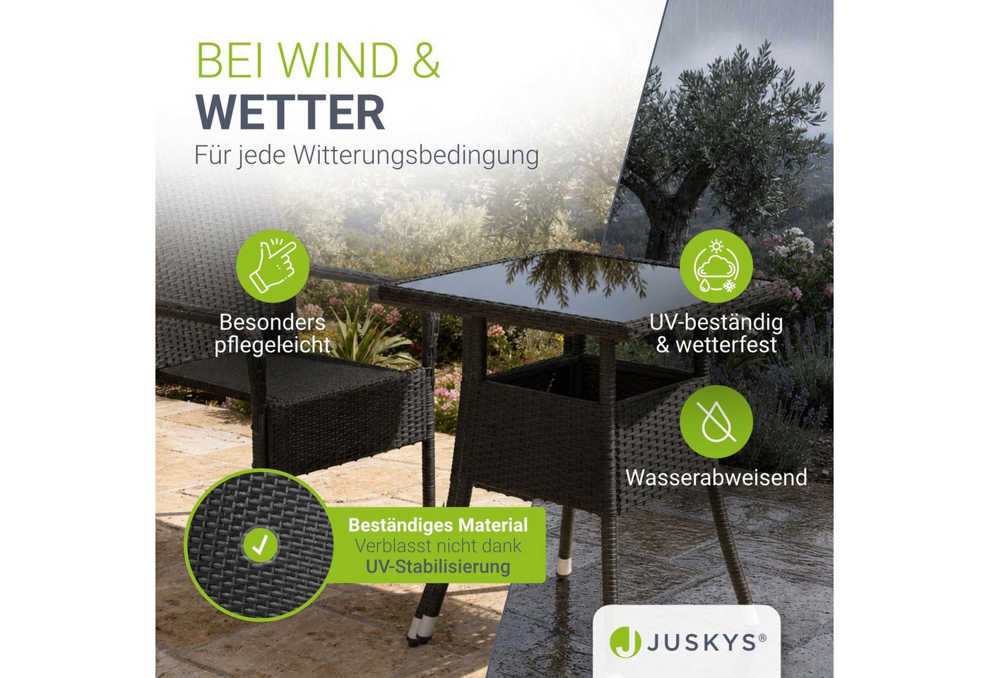 Juskys Gartentisch Yoro, eckig, aus Polyrattan, wetterfest & langlebig, pflegeleicht – Bild 5 von 5