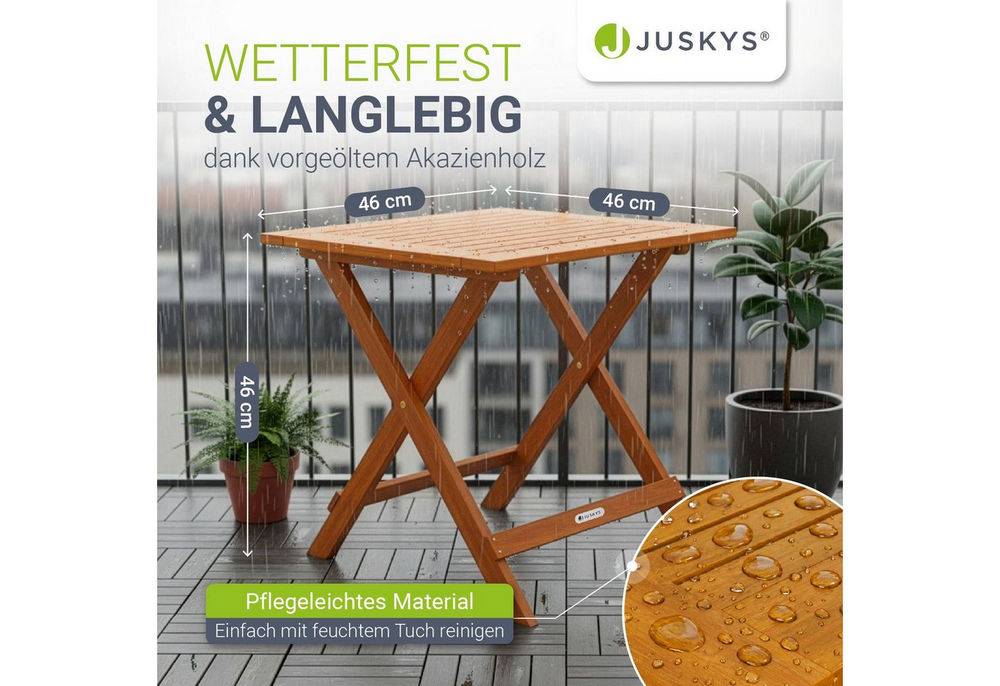 Juskys Gartentisch Zadar, Robustes Akazienholz, Klapptisch platzsparend, Leicht und mobil – Bild 3 von 5