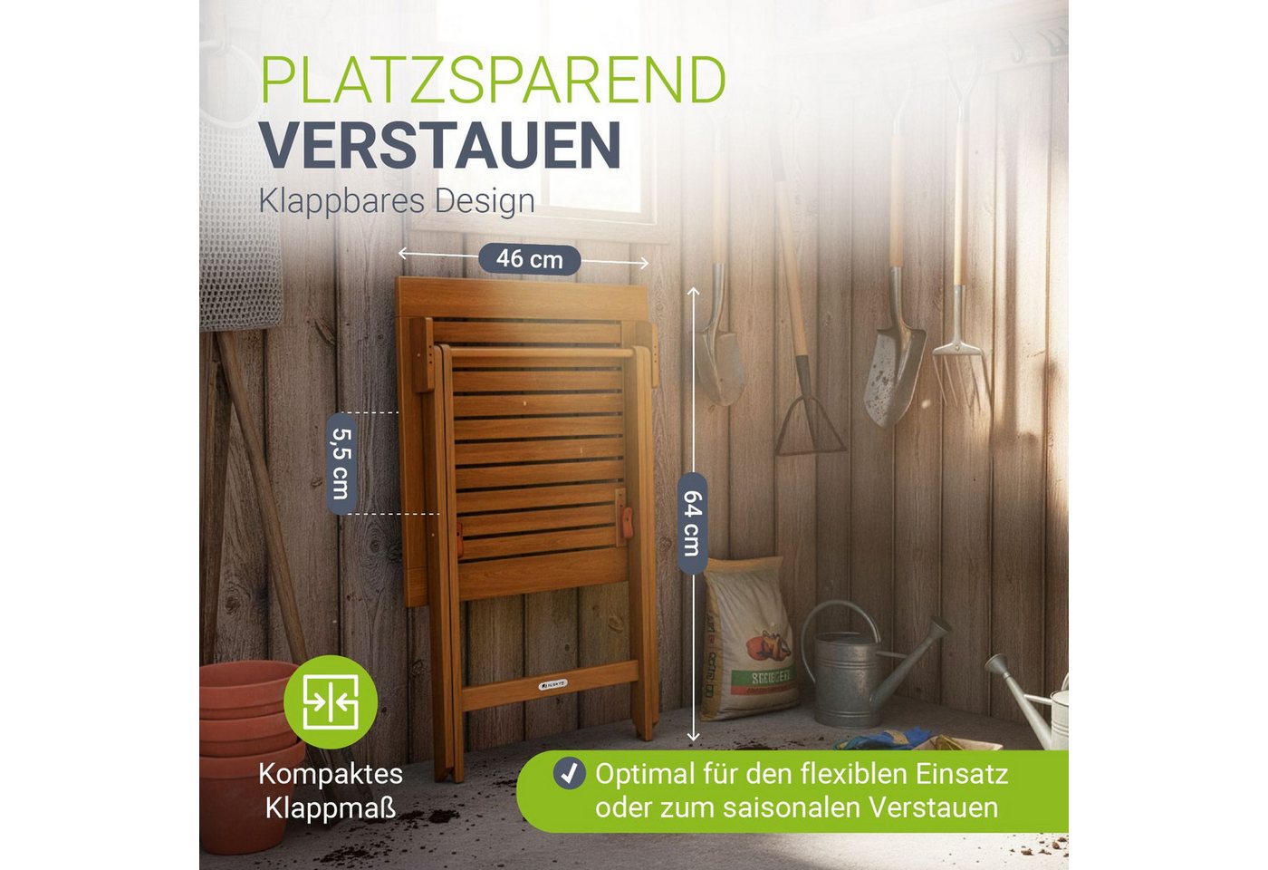 Juskys Gartentisch Zadar, Robustes Akazienholz, Klapptisch platzsparend, Leicht und mobil – Bild 4 von 5