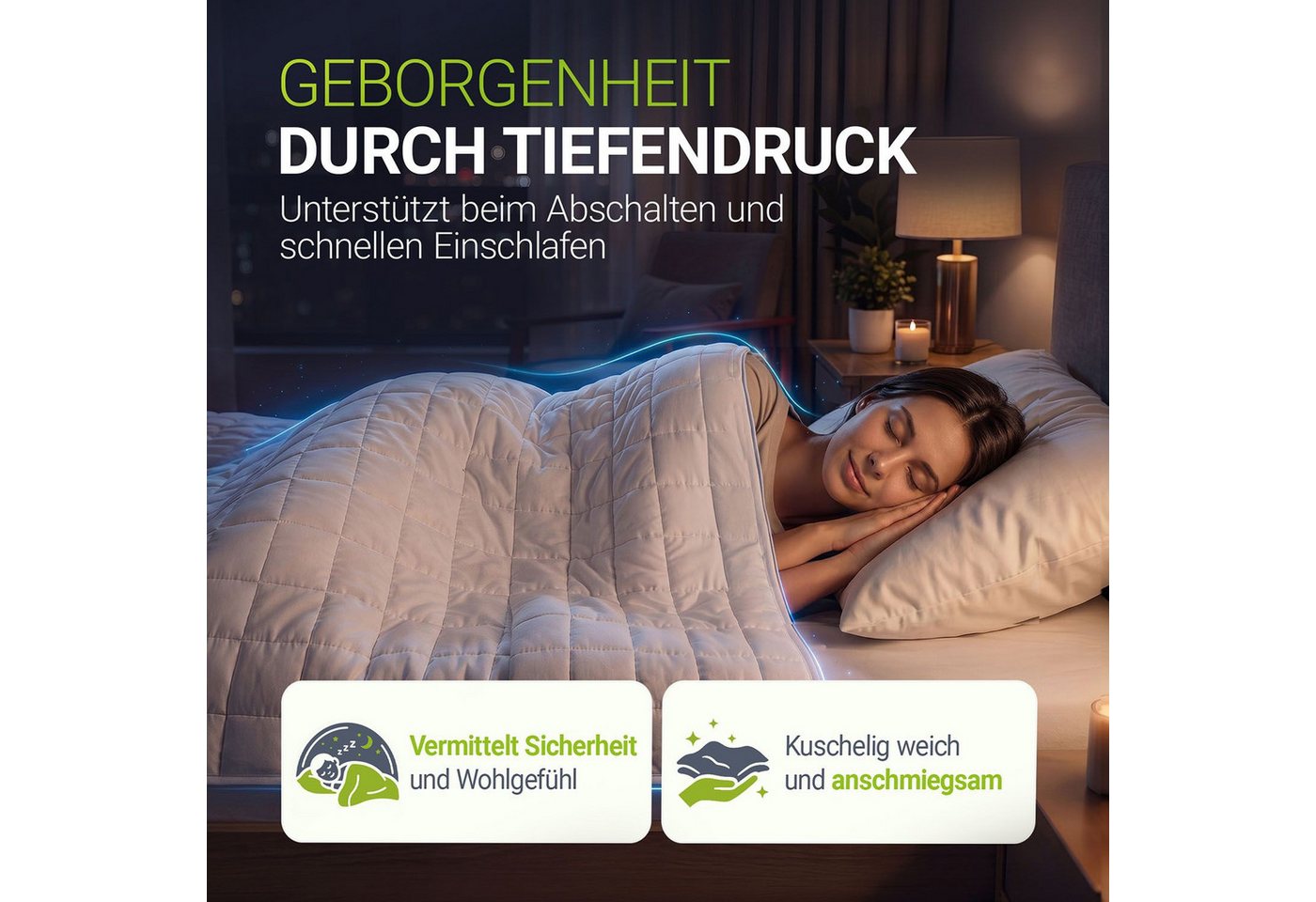 Juskys Gewichtsdecke, Füllung: Glasperlen, Schichten, gegen Stress & unruhigen Schlaf, Baumwolle & Glasperlen – Bild 2 von 5