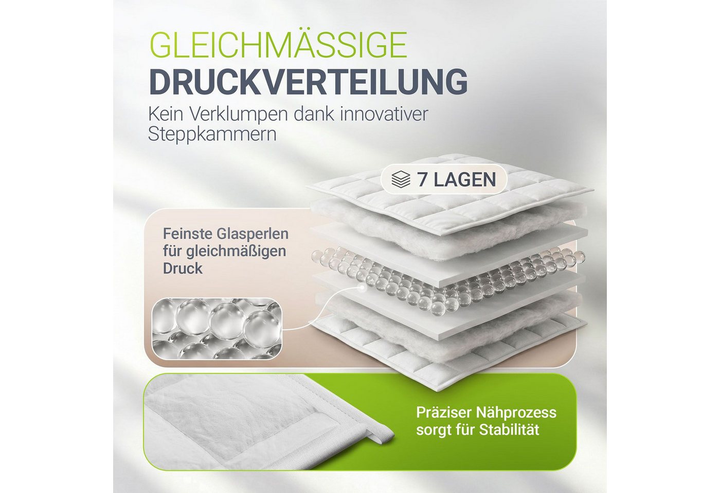 Juskys Gewichtsdecke, Füllung: Glasperlen, Schichten, gegen Stress & unruhigen Schlaf, Baumwolle & Glasperlen – Bild 3 von 5