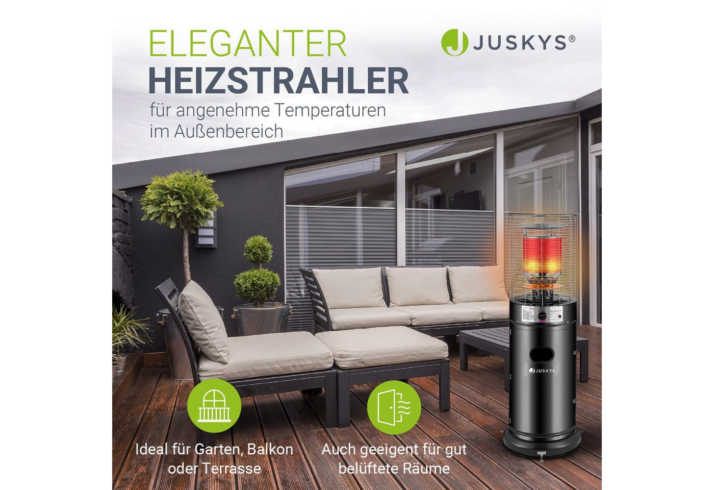 Juskys Heizstrahler Cuna, 11000 W, integrierter Kippschutz, Inkl. Druckminderer, robuste Schutzhülle – Bild 4 von 5