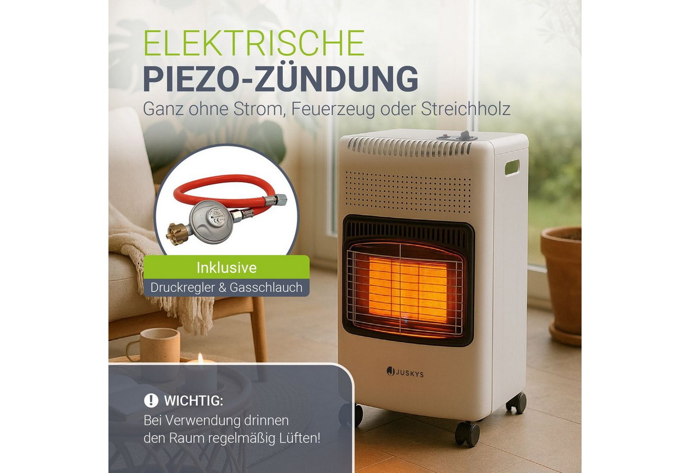 Juskys Heizstrahler GS42US, 4200 W, stark und energiesparend, 3-Stufen-Wärme-Regler, Gasflaschenhalterung – Bild 5 von 5