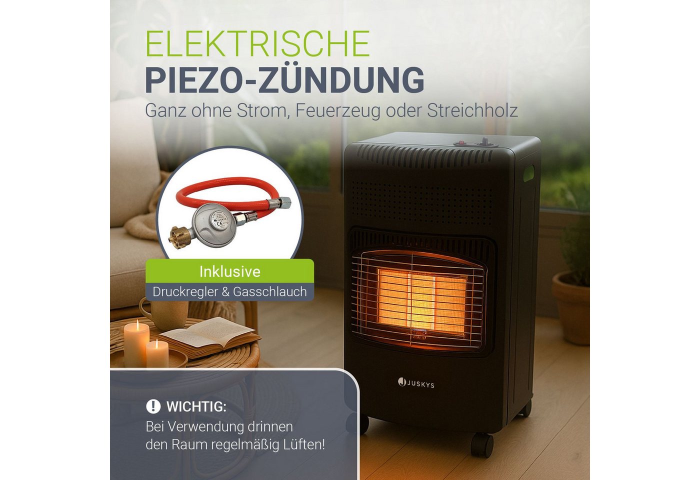 Juskys Heizstrahler GS42US, 4200 W, stark und energiesparend, 3-Stufen-Wärme-Regler, Gasflaschenhalterung – Bild 5 von 5