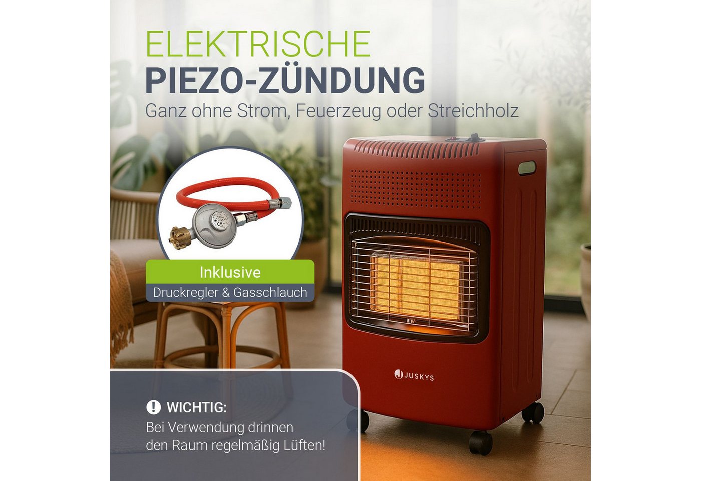 Juskys Heizstrahler GS42US, 4200 W, stark und energiesparend, 3-Stufen-Wärme-Regler, Gasflaschenhalterung – Bild 5 von 5