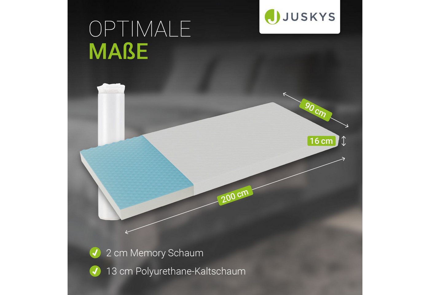 Kaltschaummatratze, Juskys, 16 cm hoch, Gute Luftzirkulation, optimaler Schlafkomfort, leicht und wendig – Bild 4 von 5