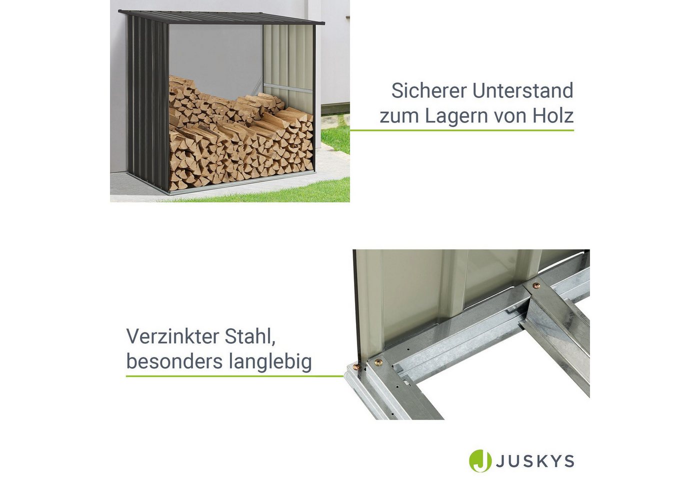 Juskys Kaminholzregal Enno, BxTxH:163x83x154 cm, 1 m² Grundfläche, wetterfeste, stabile Konstruktion – Bild 4 von 5
