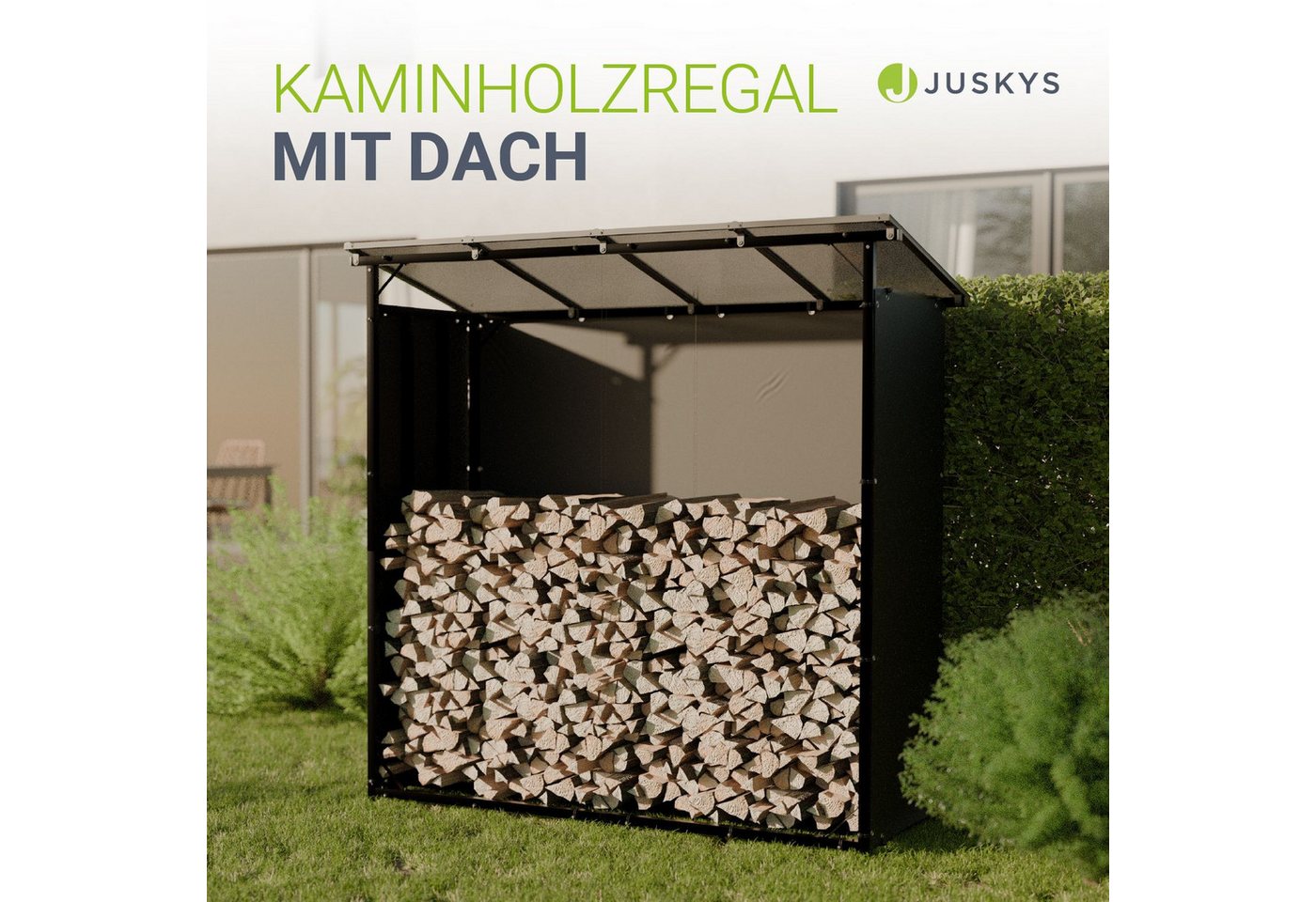 Juskys Kaminholzregal, BxTxH:185x70x185 cm, (1-St), Inkl. Wetterschutzplane, erhöhte Bodenfreiheit, Stecksystem – Bild 2 von 5