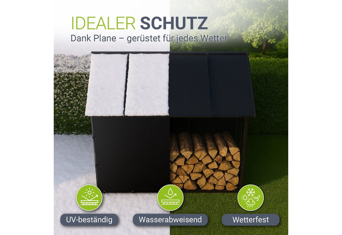 Juskys Kaminholzregal, BxTxH:185x70x185 cm, (1-St), Inkl. Wetterschutzplane, erhöhte Bodenfreiheit, Stecksystem – Bild 3 von 5