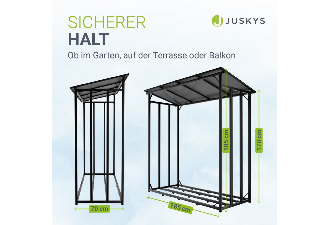Juskys Kaminholzregal, BxTxH:185x70x185 cm, (1-St), Inkl. Wetterschutzplane, erhöhte Bodenfreiheit, Stecksystem – Bild 4 von 5