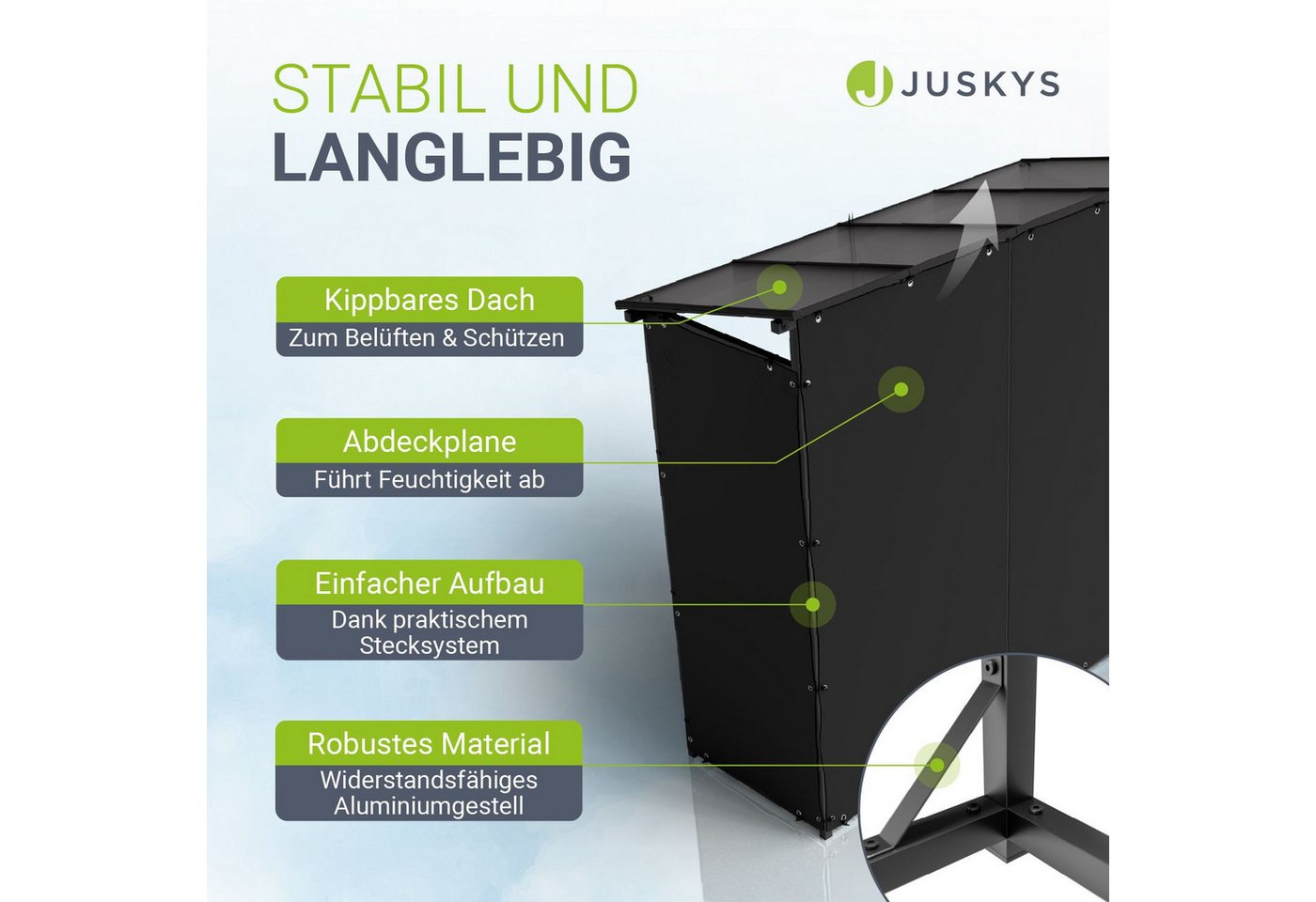 Juskys Kaminholzregal, BxTxH:185x70x185 cm, (1-St), Inkl. Wetterschutzplane, erhöhte Bodenfreiheit, Stecksystem – Bild 5 von 5