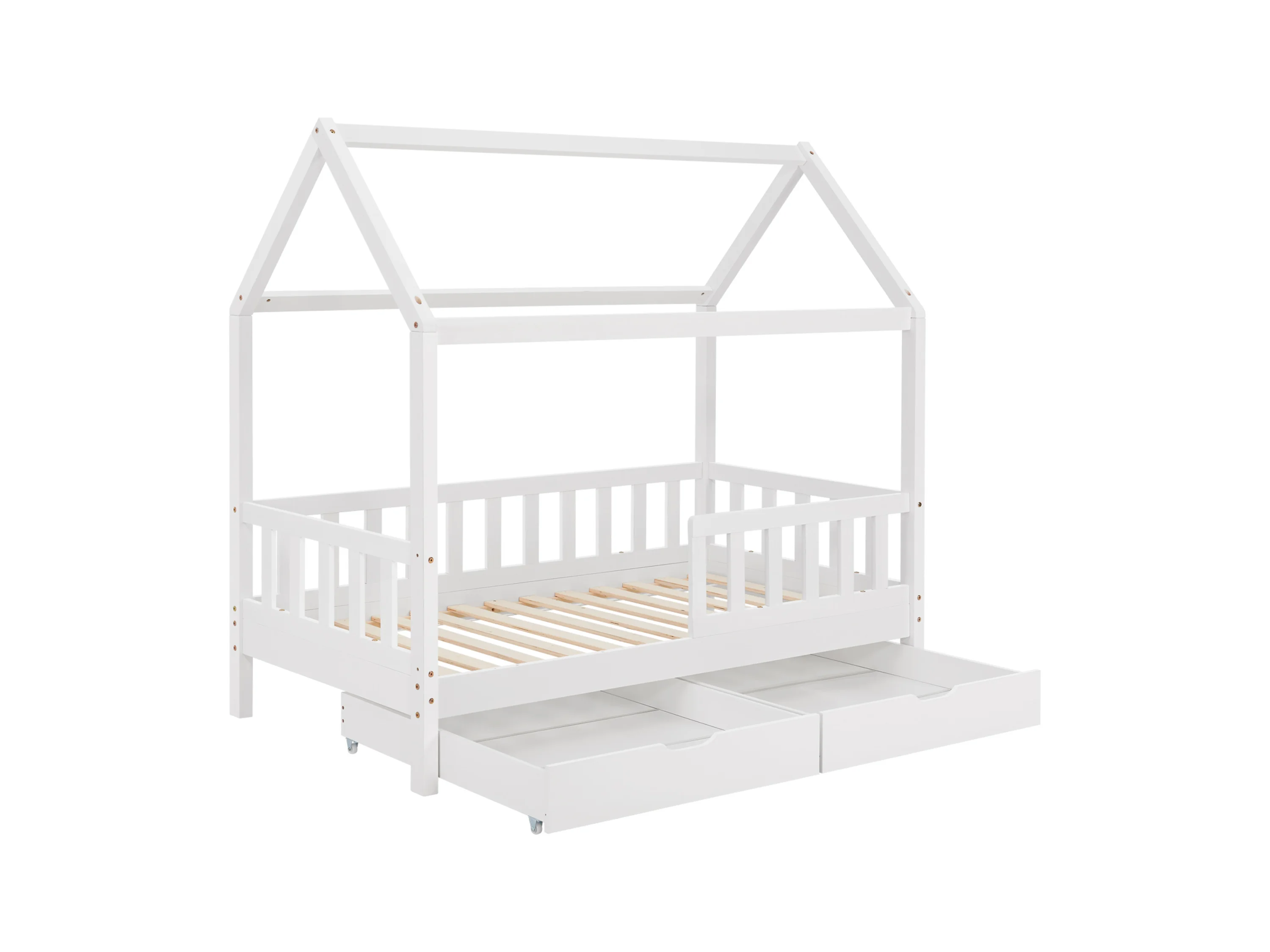 Juskys Kinderbett Marli, 80x160 cm, mit Dach, 2 Bettkästen, Rausfallschutz, 3 - 10 Jahre – Bild 3 von 4