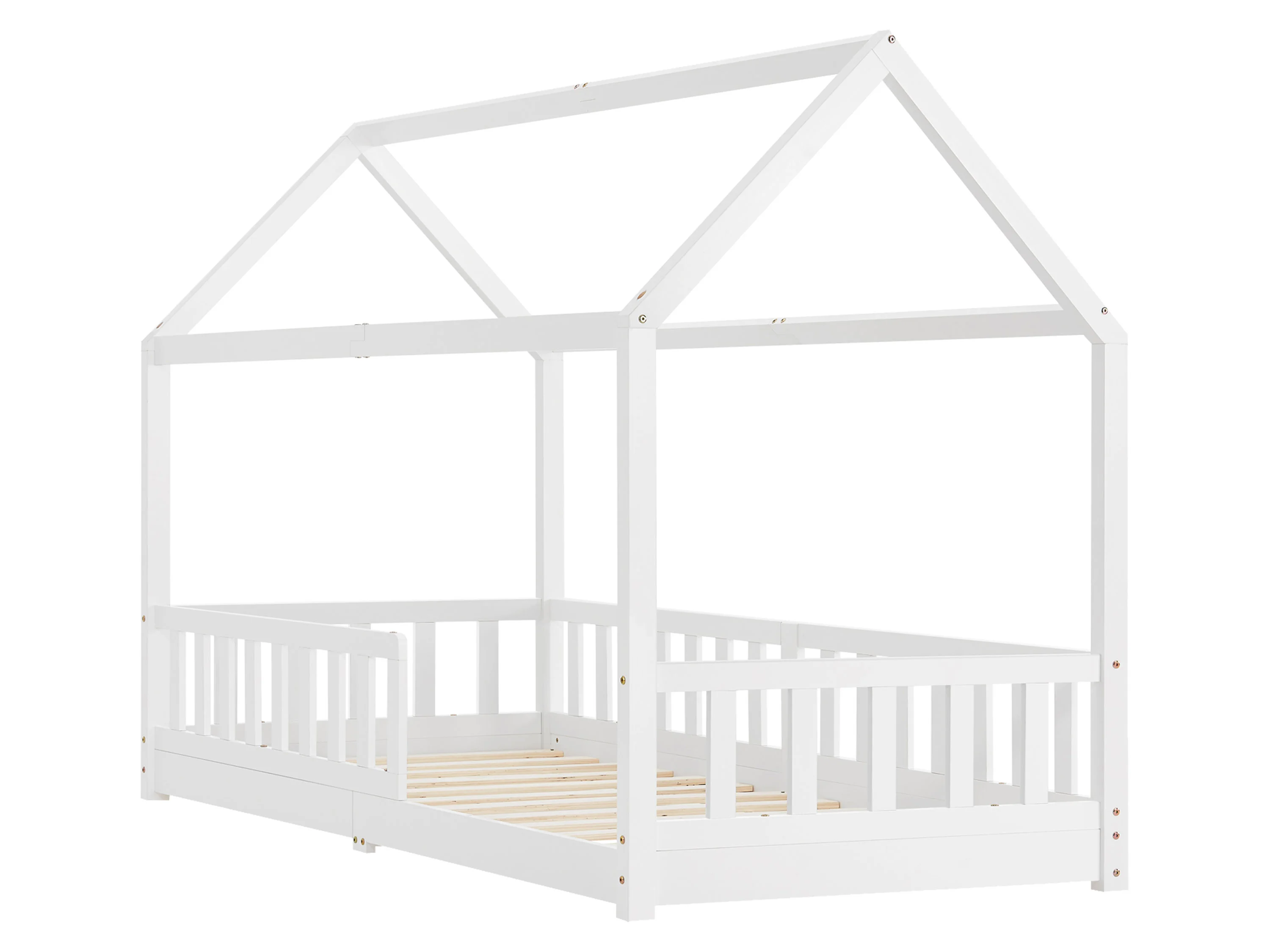 Juskys Kinderbett Marli, 90x200 cm, Hausoptik mit Dach, Holz, Rausfallschutz, 3 - 10 Jahren – Bild 3 von 4