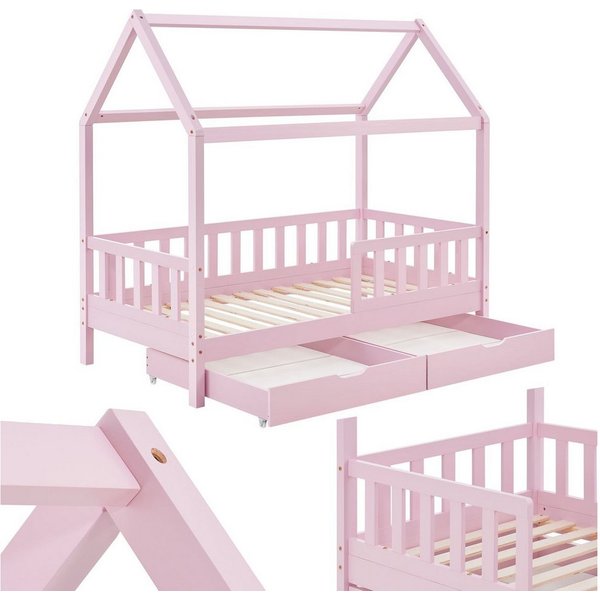 Juskys Kinderbett Marli, 80x160 cm, mit Dach, 2 Bettkästen, Rausfallschutz, 3 - 10 Jahr