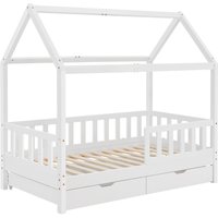Juskys Kinderbett Marli, 90x200 cm, mit Dach, 2 Bettkästen, Rausfallschutz, 3 - 10 Jahre
