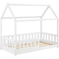 Juskys Kinderbett Marli, 80x160 cm, Hausoptik mit Dach, Holz, Rausfallschutz, 3 - 10 Jahren
