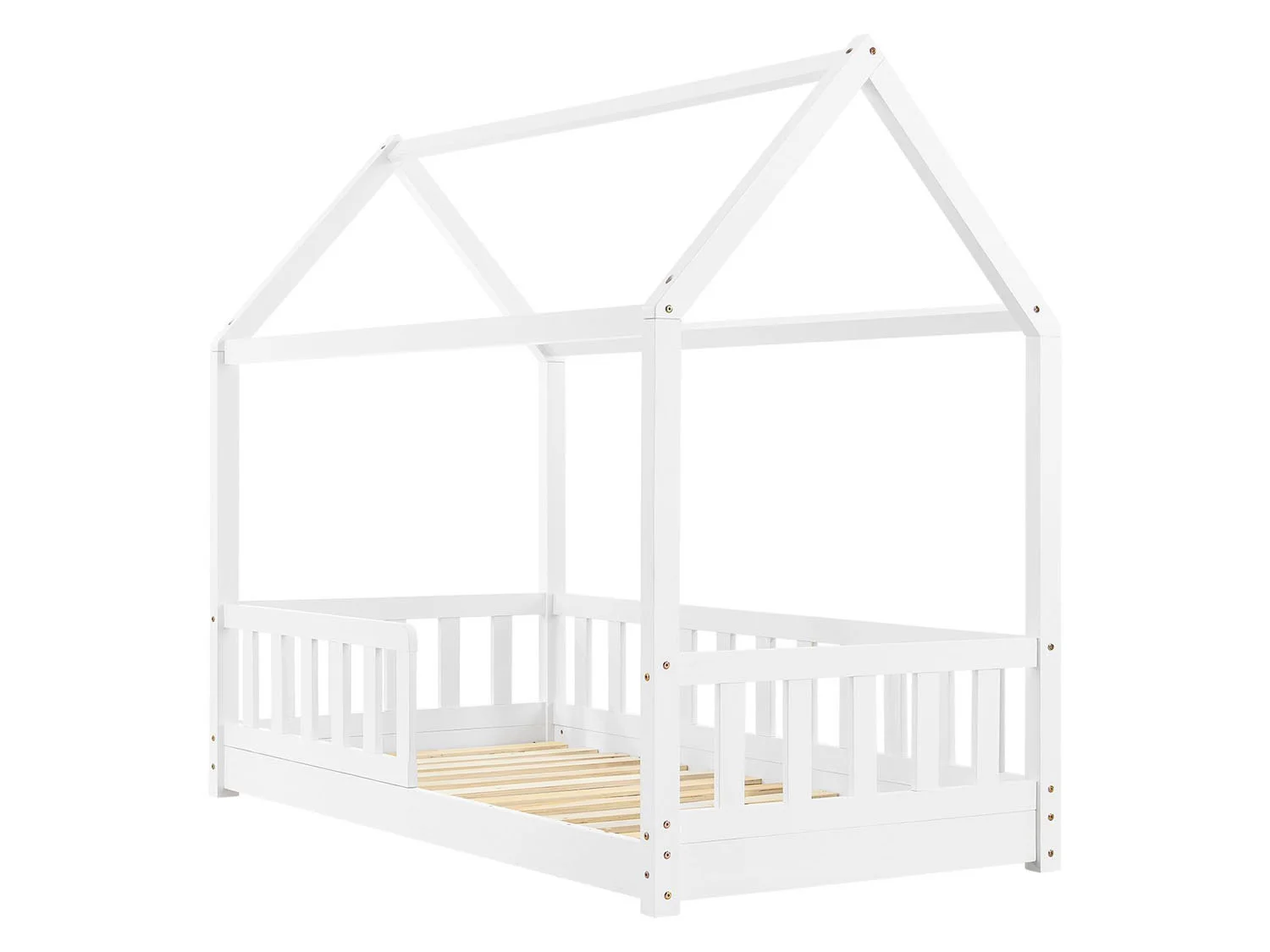 Juskys Kinderbett Marli, 80x160 cm, Hausoptik mit Dach, Holz, Rausfallschutz, 3 - 10 Jahren – Bild 3 von 4