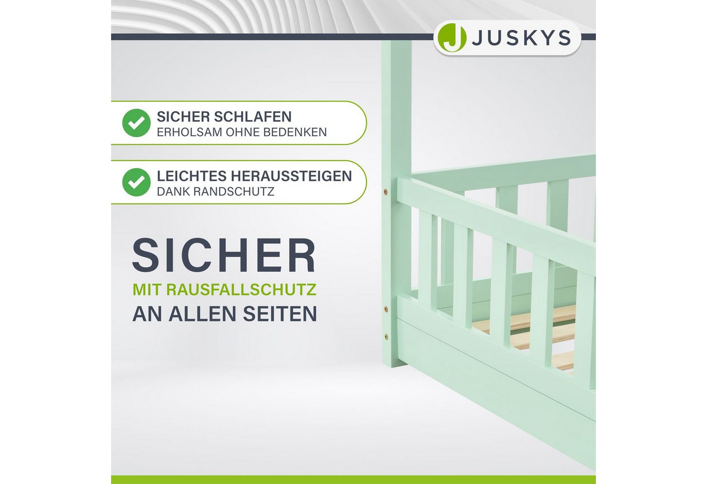 Juskys Kinderbett Marli, 80x160 cm, Hausoptik mit Dach, Holz, Rausfallschutz, 3 - 10 Jahren – Bild 5 von 5