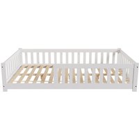 Juskys Kinderbett Naya, 120x200 cm Bodenbett aus Holz, mit Rausfallschutz & Lattenrost