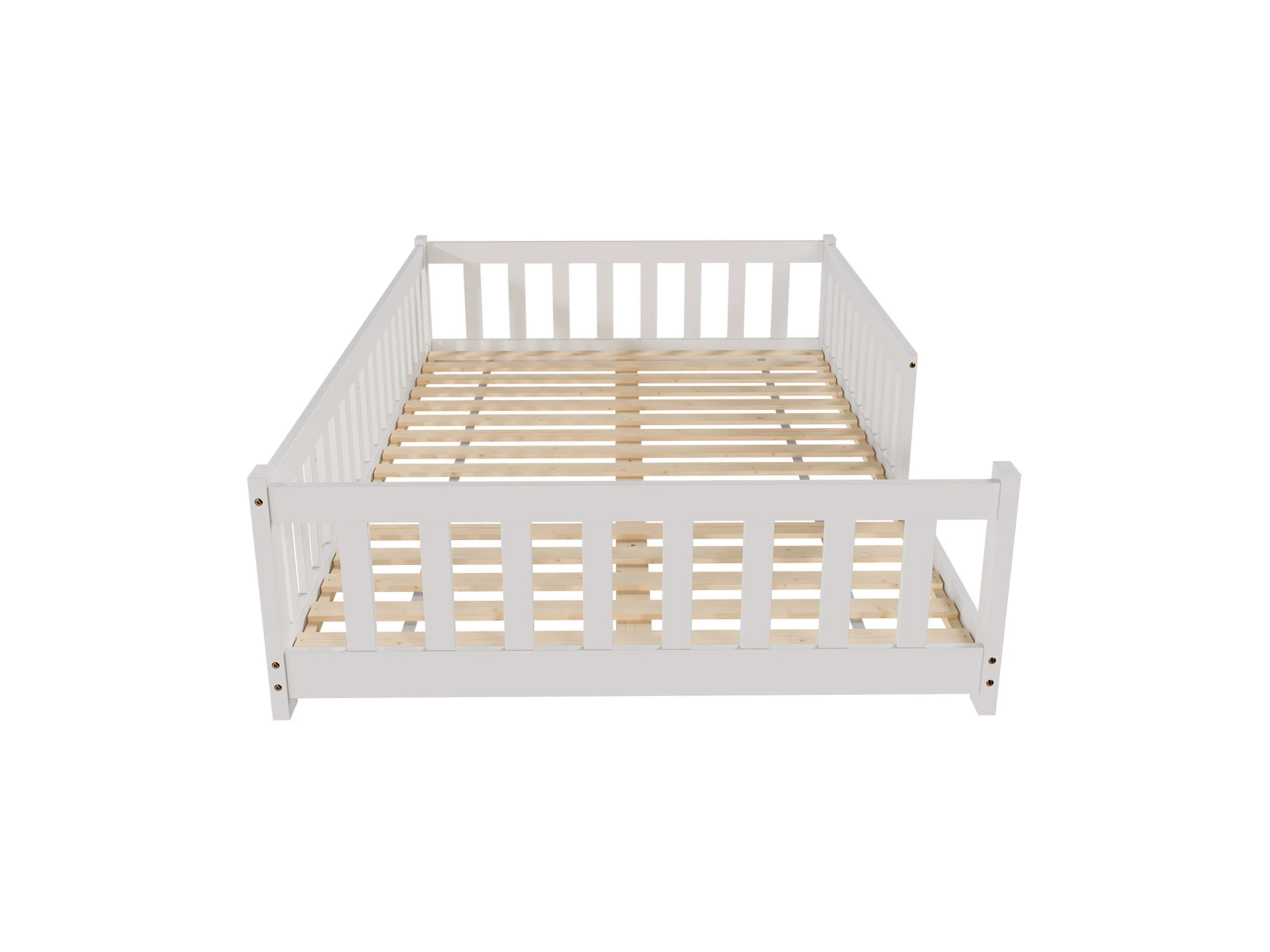 Juskys Kinderbett Naya, 120x200 cm Bodenbett aus Holz, mit Rausfallschutz & Lattenrost – Bild 4 von 4