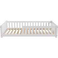Juskys Kinderbett Naya, 90x200 cm Bodenbett aus Holz, mit Rausfallschutz & Lattenrost