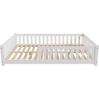 Juskys Kinderbett Naya, 140x200 cm Bodenbett aus Holz, mit Rausfallschutz & Lattenrost