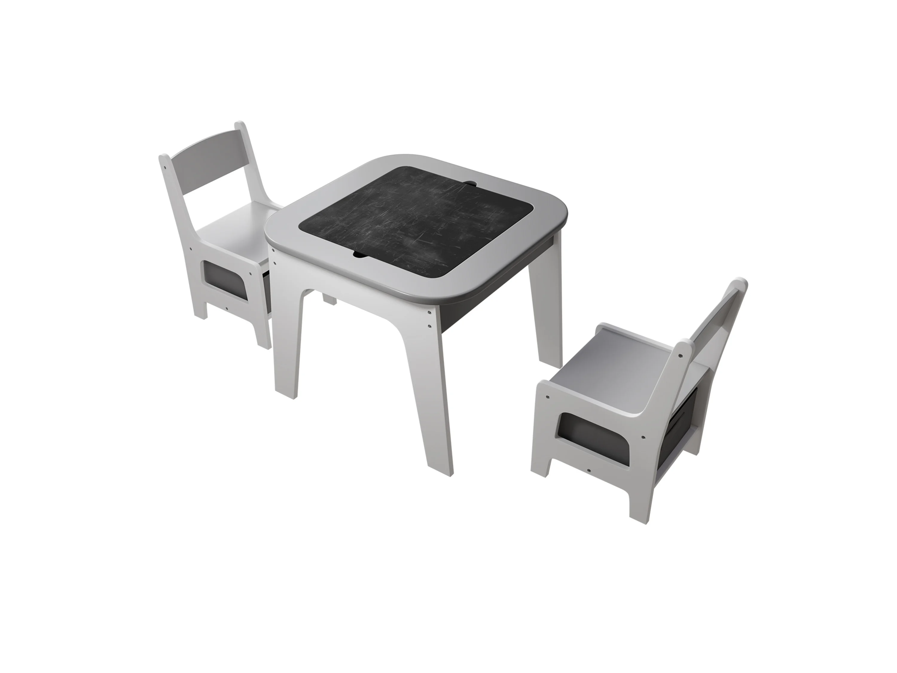 Juskys Kindersitzgruppe Milou, Set mit 2 Stühlen & 1 Tisch, Holz Spieltisch, Stauraum & Wendeplatten – Bild 4 von 4