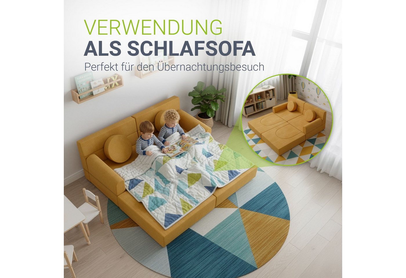 Juskys Kindersofa Kayo, 12 Teile, Modulares Spielsofa, Waschbare Cord-Bezüge, 12-teiliges Set mit Kissen – Bild 2 von 5